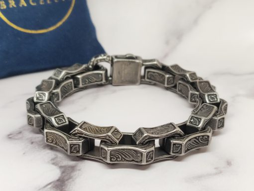 Mei's Viking armband | Brick Chain | Stainless Steel | zwart - Afbeelding 2