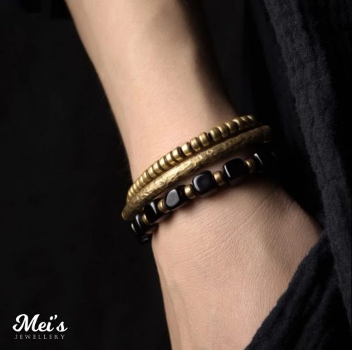 Mei's Tibetan armband | Copper Onyx | Edelsteen | zwart / koper - Afbeelding 2