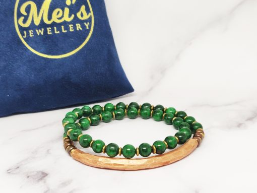 Mei's Tibetan armband | Coppery Jade | Edelsteen | groen / koper - Afbeelding 4