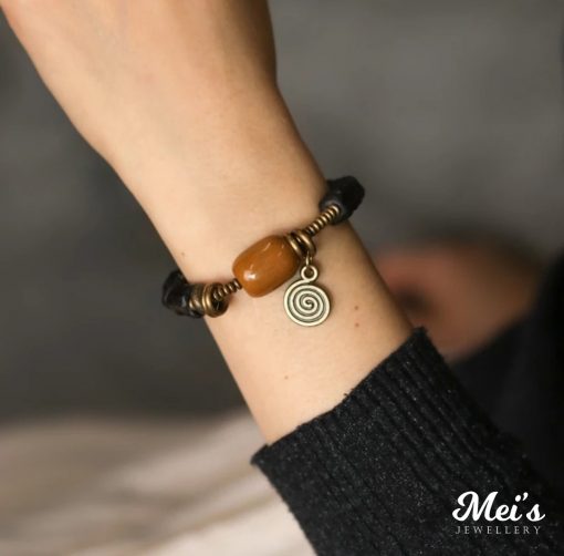 Mei's Tibetan armband | Ebony Copper | Hout | geel / zwart / koper - Afbeelding 2