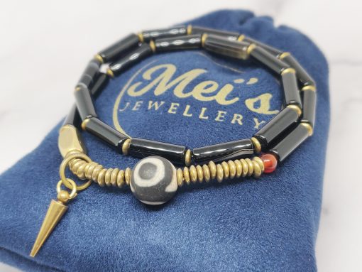 Mei's Tibetan armband | Onyx Rod | Edelsteen | zwart / goud - Afbeelding 6