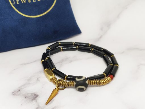 Mei's Tibetan armband | Onyx Rod | Edelsteen | zwart / goud - Afbeelding 8