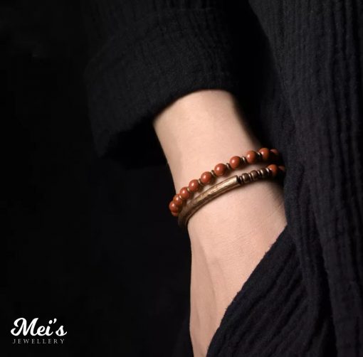 Mei's Tibetan armband | Coppery Jasper | Edelsteen | rood / koper - Afbeelding 2