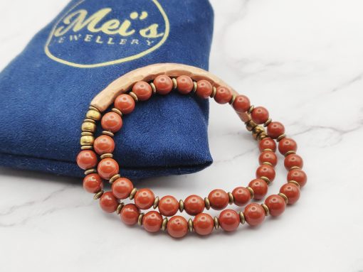 Mei's Tibetan armband | Coppery Jasper | Edelsteen | rood / koper - Afbeelding 5