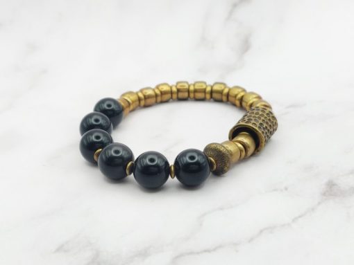 Mei's Tibetan armband | Copper Marbles | Edelsteen | zwart / goud - Afbeelding 4