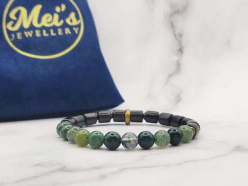 Mei's Tibetan armband | Moss Stones | Edelsteen / Hout | zwart / groen - Afbeelding 2