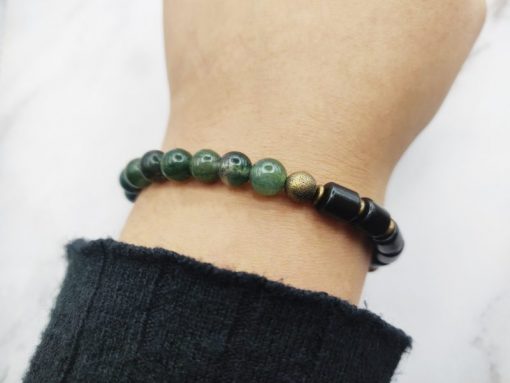 Mei's Tibetan armband | Moss Stones | Edelsteen / Hout | zwart / groen - Afbeelding 3