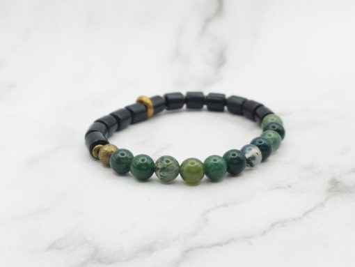 Mei's Tibetan armband | Moss Stones | Edelsteen / Hout | zwart / groen - Afbeelding 4