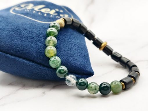 Mei's Tibetan armband | Moss Stones | Edelsteen / Hout | zwart / groen - Afbeelding 5