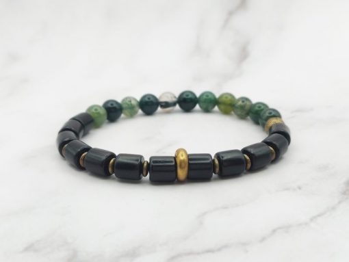 Mei's Tibetan armband | Moss Stones | Edelsteen / Hout | zwart / groen - Afbeelding 6