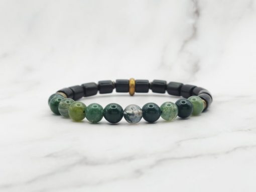 Mei's Tibetan armband | Moss Stones | Edelsteen / Hout | zwart / groen - Afbeelding 7